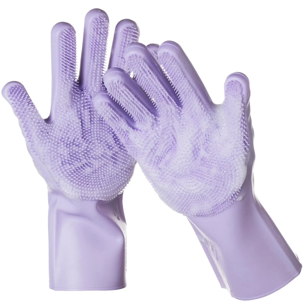 Dog Washing Gloves 1 Pair: Soft and Gentle Silicone Pet Grooming Gloves - Bathing Scrubber Brush Mitt Grooming Shedding Fur Removal Massage for Dogs/Cats/Horse, Purple