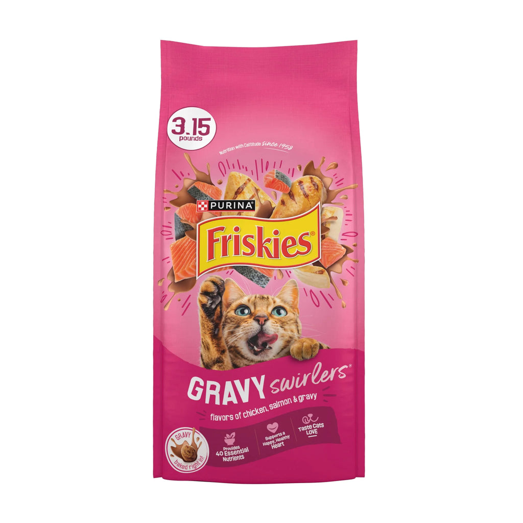 Purina  Gravy Swirlers Dry Cat Food Flavors of Chicken, Salmon and Gravy, 3.15 Lb Bag