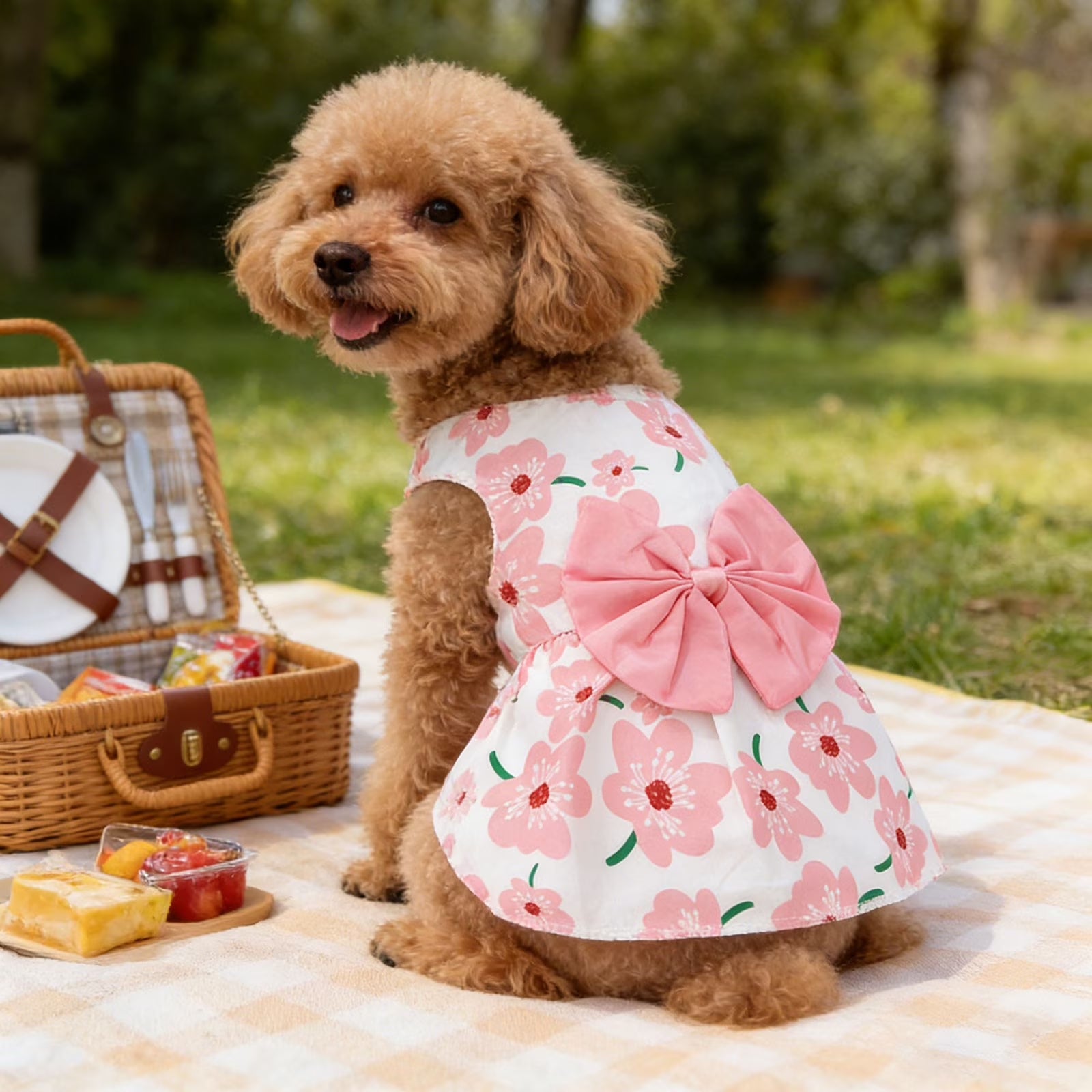 Cute Floral Dog Dress Summer Pet Skirt, Lightweight Breathable Vest Style Pet Dress, Non-Restrictive Comfortable Summer Pet Clothes for Small Medium Dogs & Cats Indoor & Outdoor Wear(Pink,Xxl)