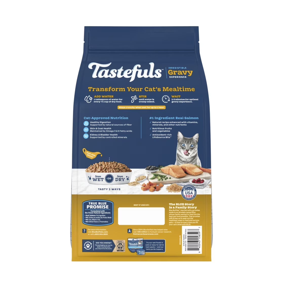 Tastefuls Irresistible Gravy Indoor Adult Dry Cat Food, Salmon, 5Lb Bag