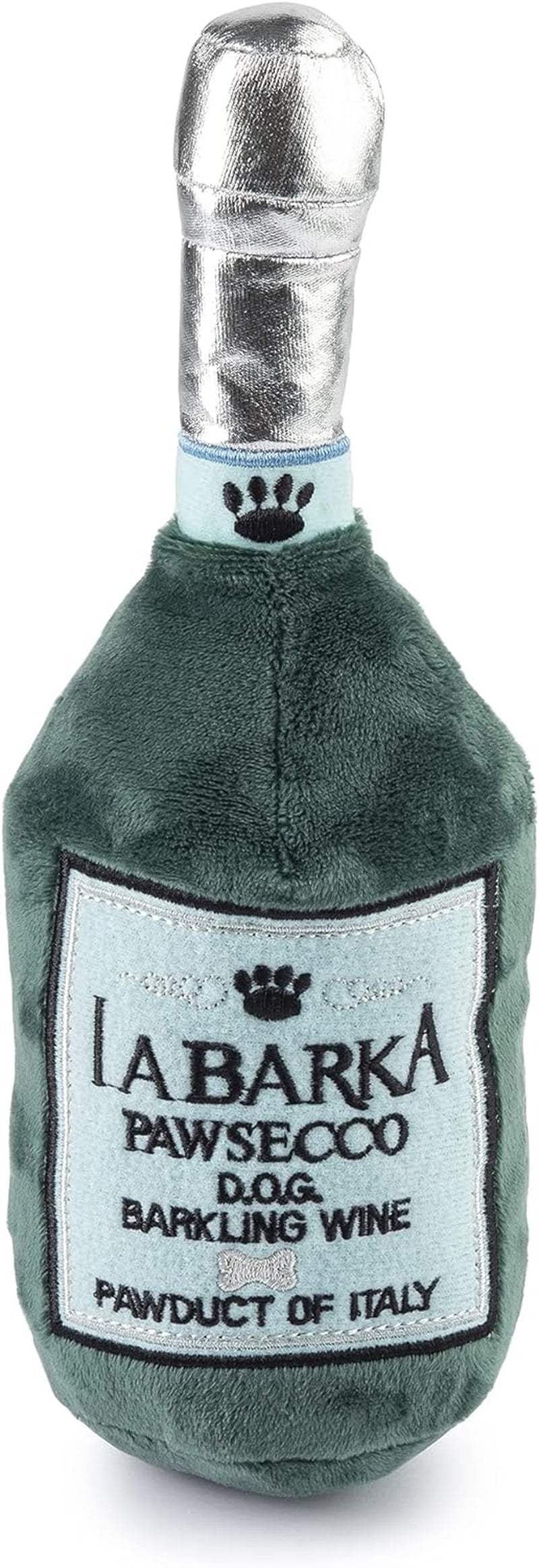 Labarka Pawsecco Plush Dog Toy, Wine Parody Chew Toys | Funny Interactive Stuffed Squeaky Toys for Small to Large Dogs, Soft Cuddly, Indoor/Outdoor Play, Machine Washable, One Size