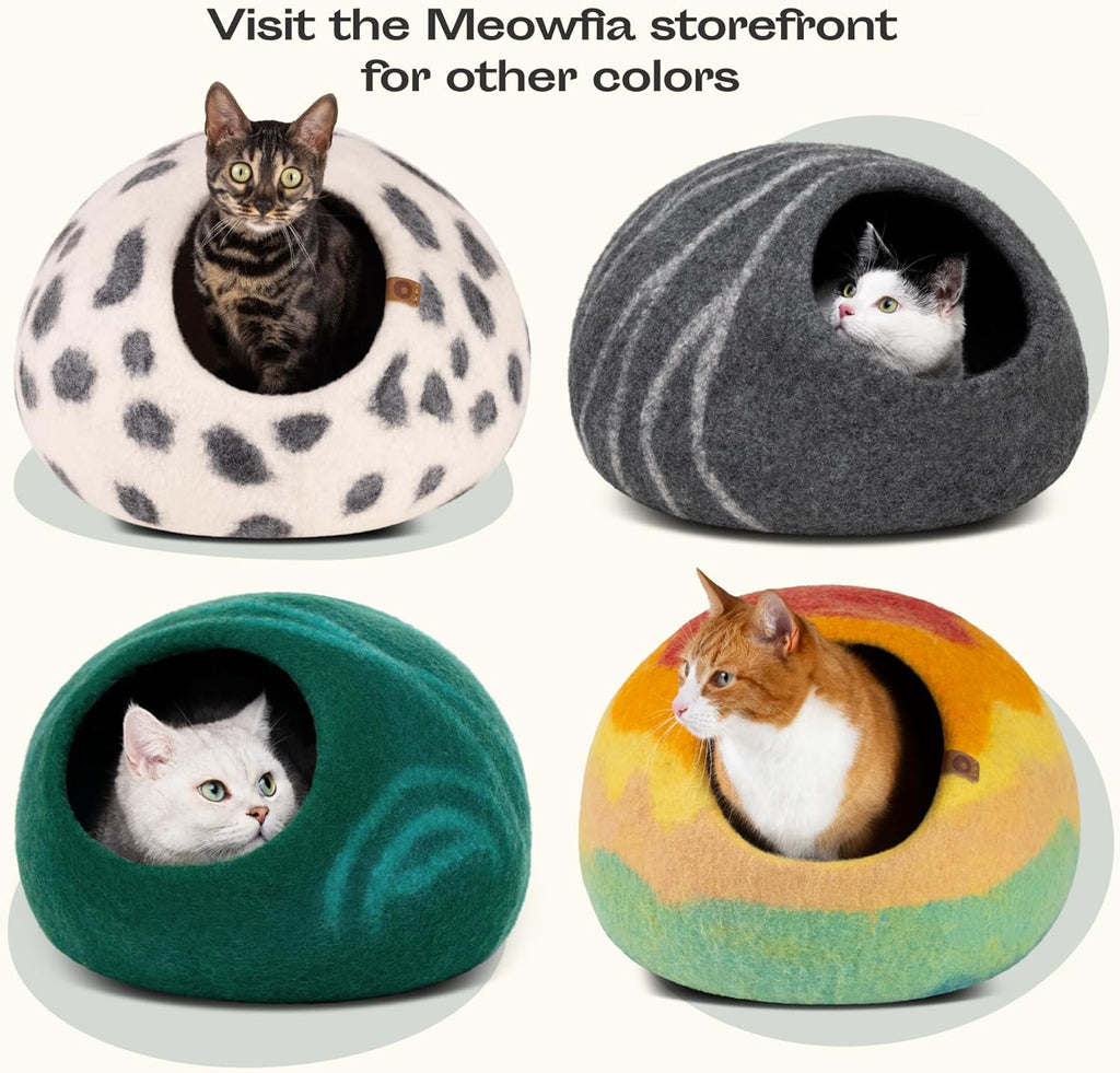 Luxurious Handmade Merino Wool Cat Cave - Cozy Dark Grey Bed Enclosure for Indoor Cats (Medium Size)