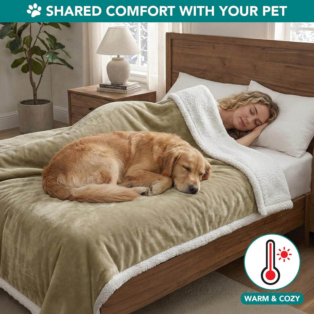Dog Blanket for Medium Large Dogs and Pets, Soft Sherpa Fleece Pet Blanket Throw for Cats Puppies, Reversible Plush Couch Cover Protector for Sofa Bed Car Seat, Machine Washable, 80X60, Taupe