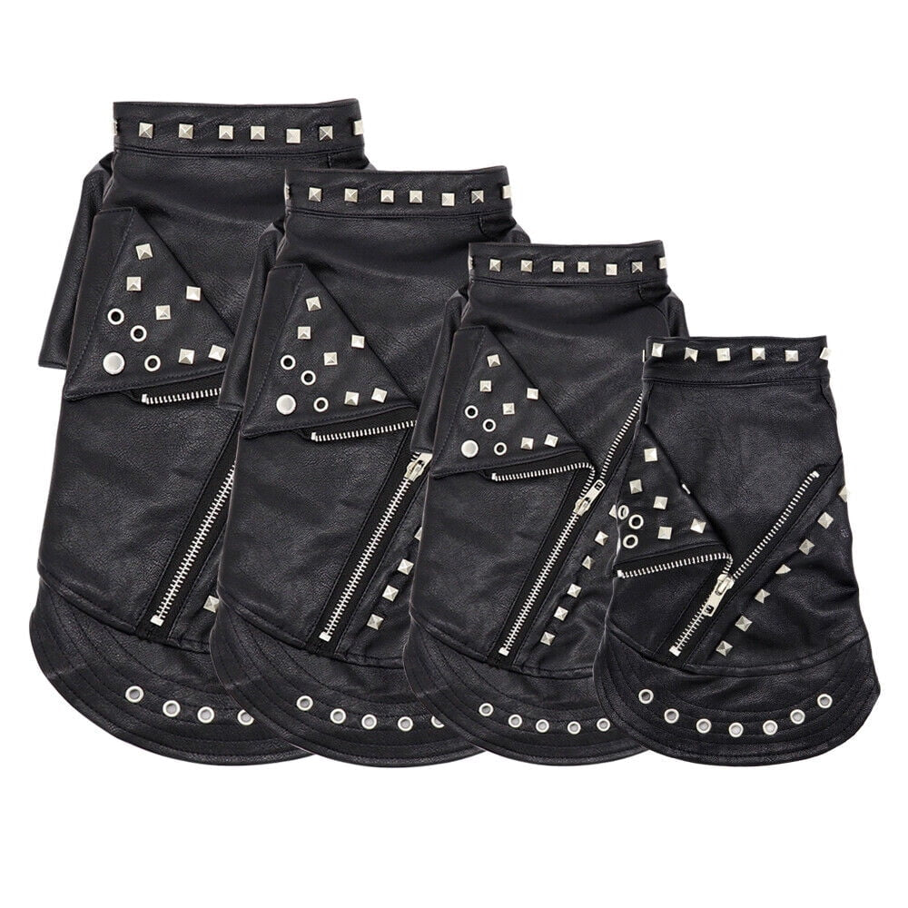 Fashion Small Cat Dog Jacket Black PU Leather Motorcycle Coat Outfit Clothes with Studs