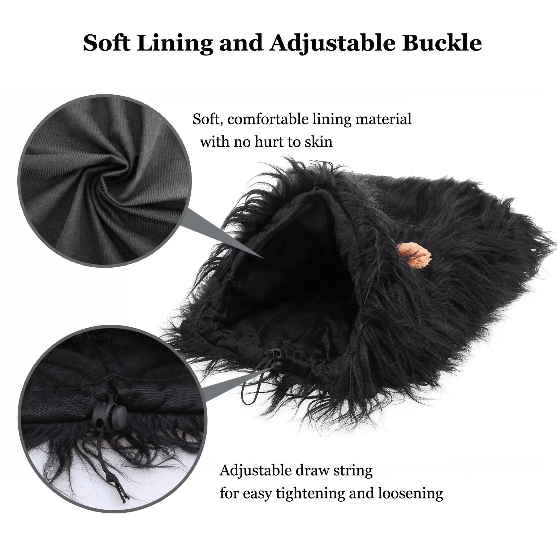 Lion Mane Wig for Dogs, Funny Pet Halloween Costumes, Furry Dog Clothing Accessories (Size L, Black)