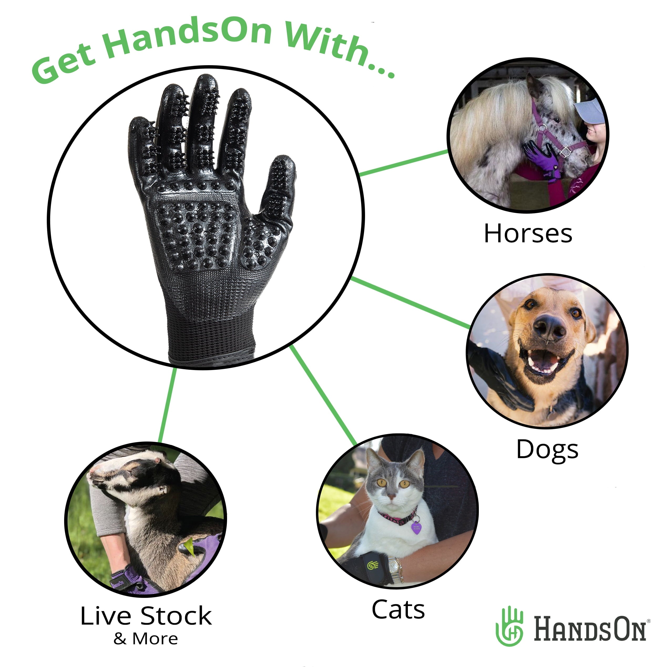 Pet Grooming Gloves - Shedding, Bathing, & Daily Grooming Gloves - Gentle Brush for Cats, Dogs, and Horses, Black Large