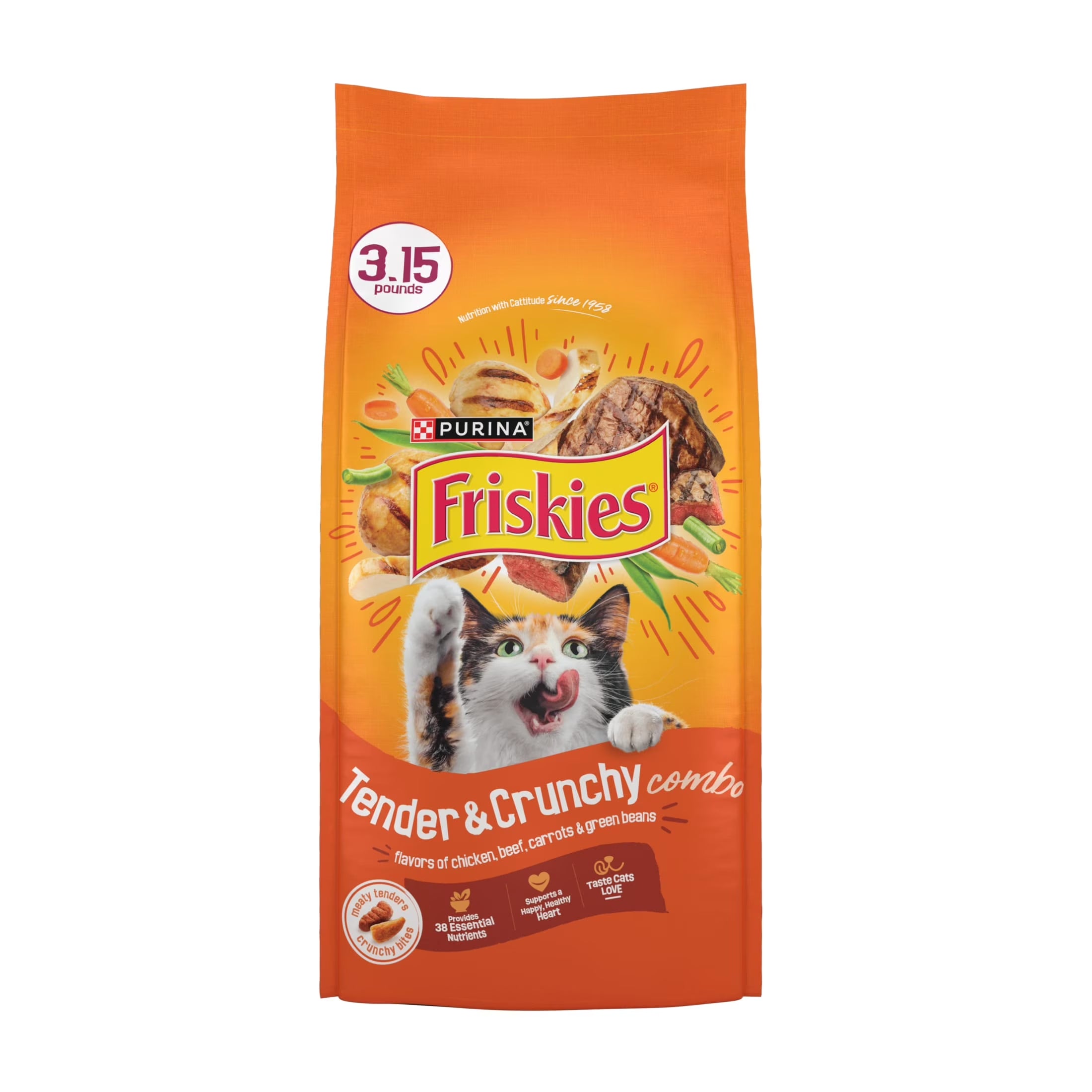 Purina  Tender and Crunchy Dry Cat Food Flavors of Chicken, Beef, Carrots and Green Beans, 3.15 Lb Bag