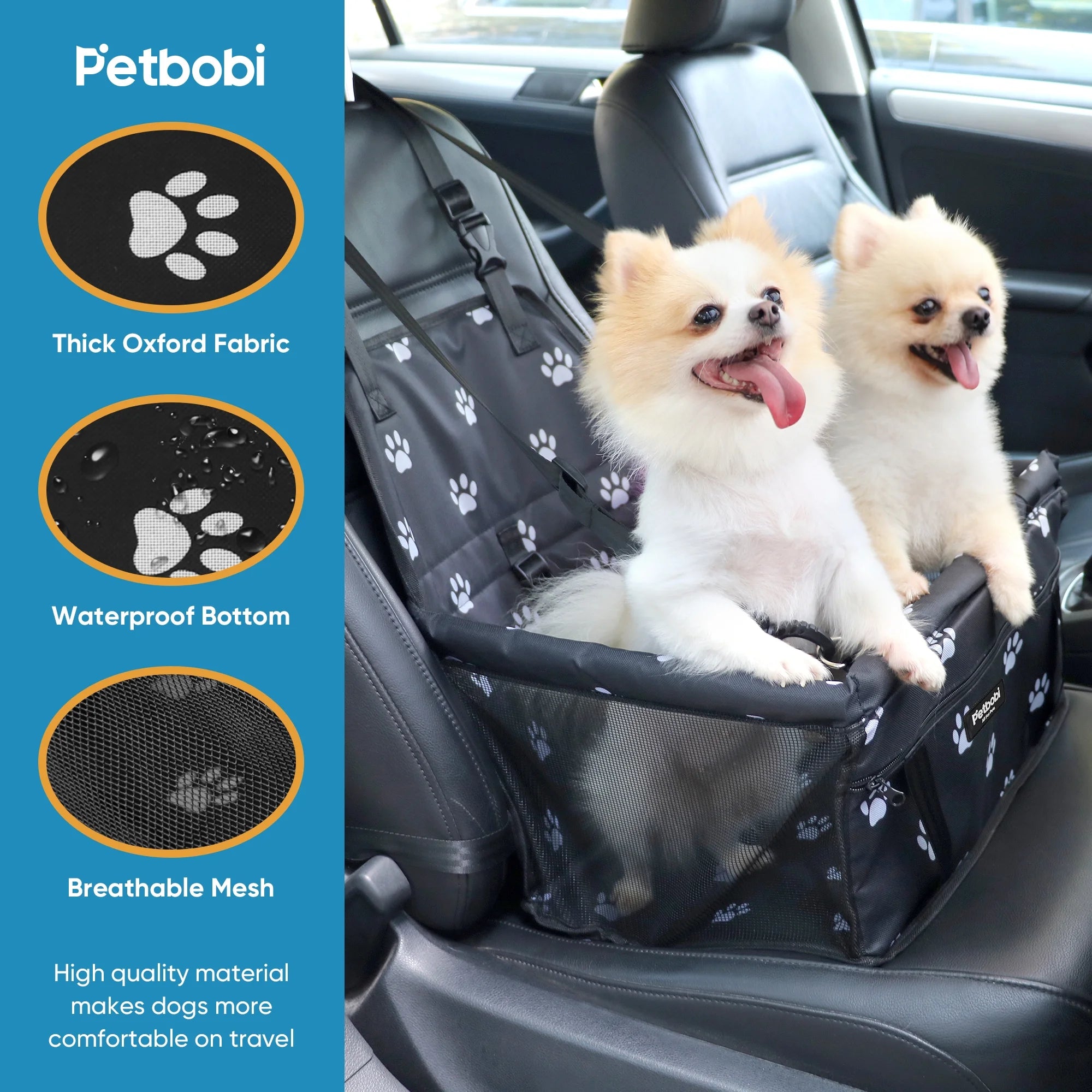 Dog Car Booster Seat Travel Carrier for Dog Cat Portable Travel Bag with Seat Belt Safety Stable for Travel Pet Car Seat with Clip on Leash and Storage Package