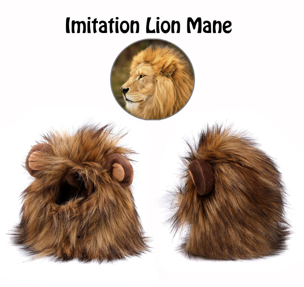 Lion Mane Wig for Cats, Funny Pet Cat Costumes for Halloween Christmas, Furry Pet Clothing Accessories (Size M, Melange Brown)