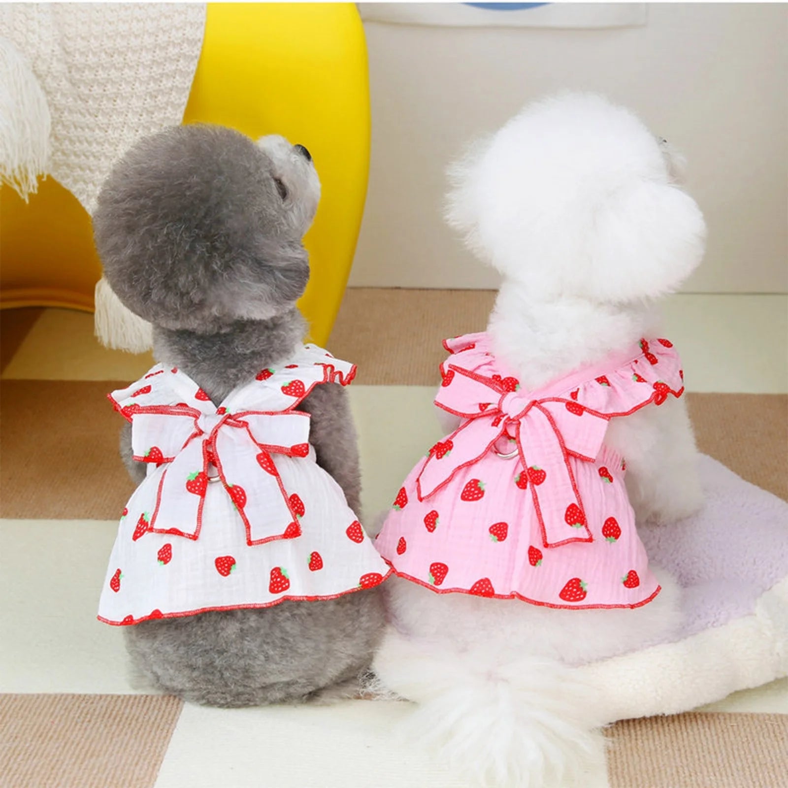 Summer Pet Dresses for Small Dogs Female, Spring Dog Clothes with Strawberry Print Puppy Princess Cat Apparel(Pink,Xl)