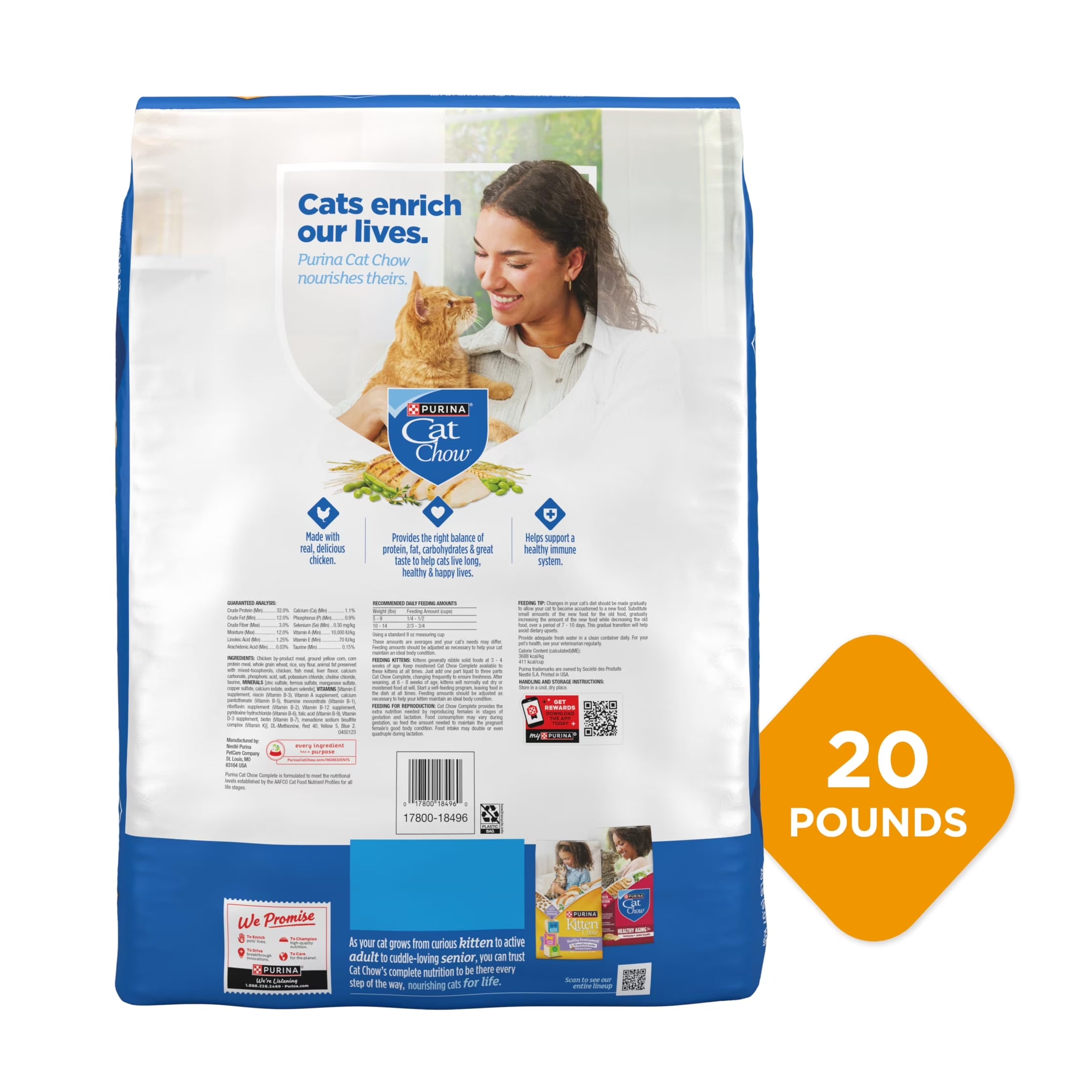 Purina  Complete High Protein Dry Cat Food with Real Chicken, 20 Lb Bag