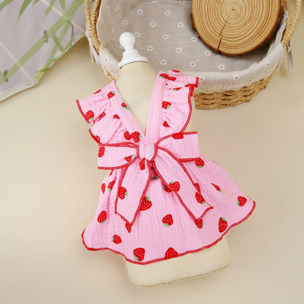 Summer Pet Dresses for Small Dogs Female, Spring Dog Clothes with Strawberry Print Puppy Princess Cat Apparel(Pink,Xl)