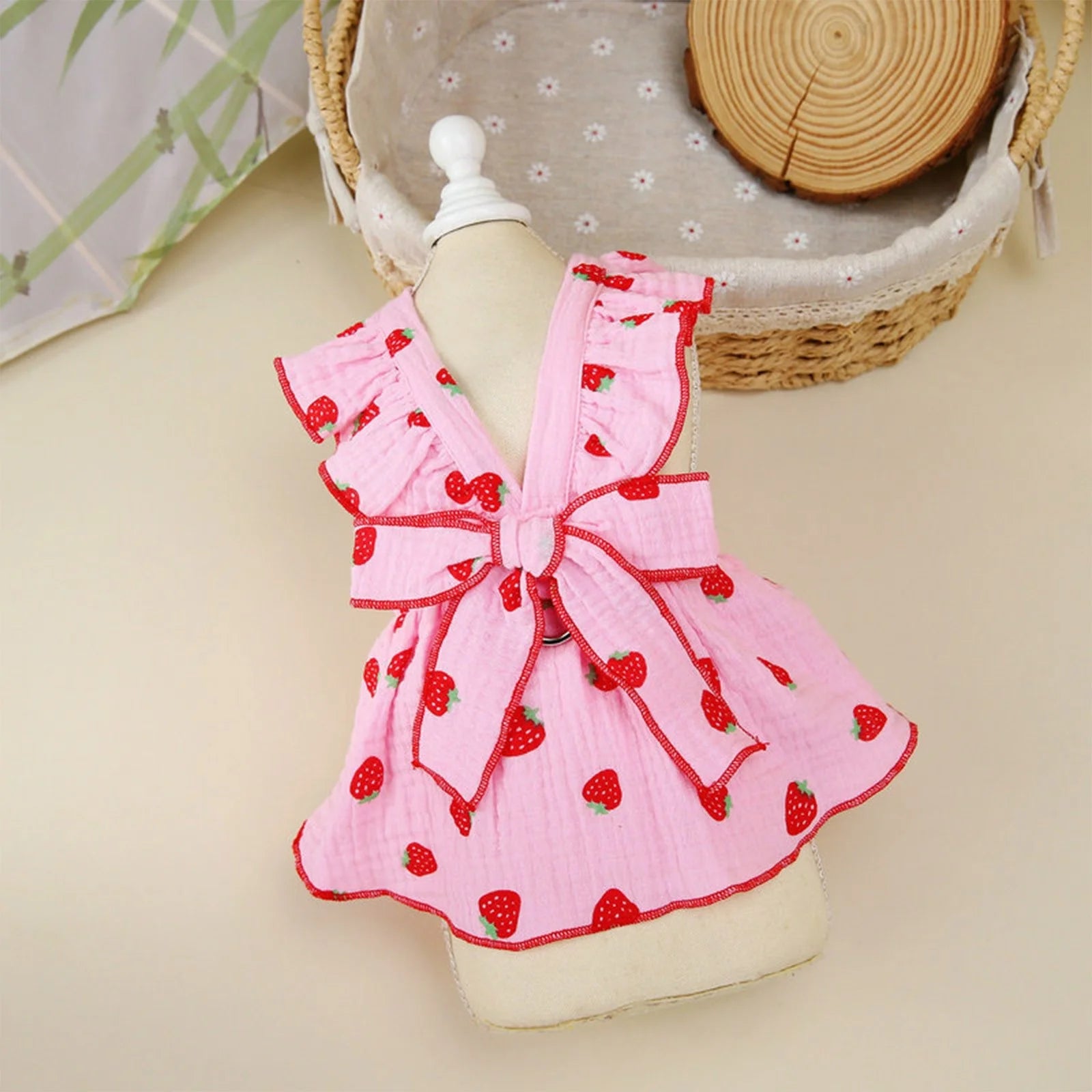Summer Pet Dresses for Small Dogs Female, Spring Dog Clothes with Strawberry Print Puppy Princess Cat Apparel(Pink,Xl)