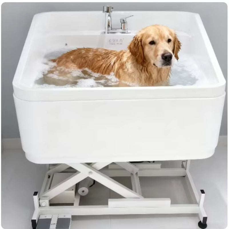 Elevate Your Grooming Experience: Leak-Proof Oversized Spa Basin Pet Bathing Tub with Foot Pedal Control for Small to Medium Pets