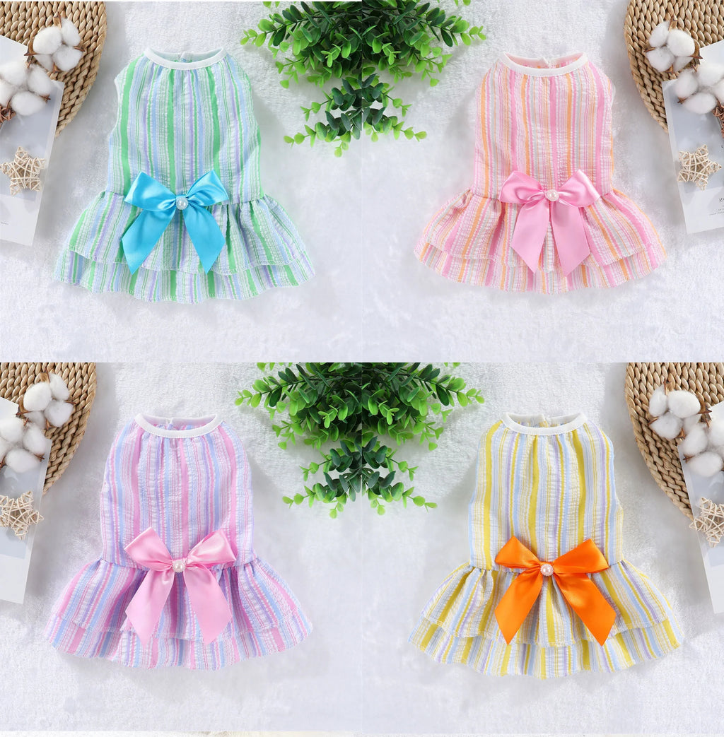 4 Pack Dog Dresses for Small Dogs Girl, Cute Summer Puppy Clothes, Pet Dog Princess Dress with Sweet Bowknot, Doggie Outfits for Yorkie Chihuahua Cat Small Pets XS