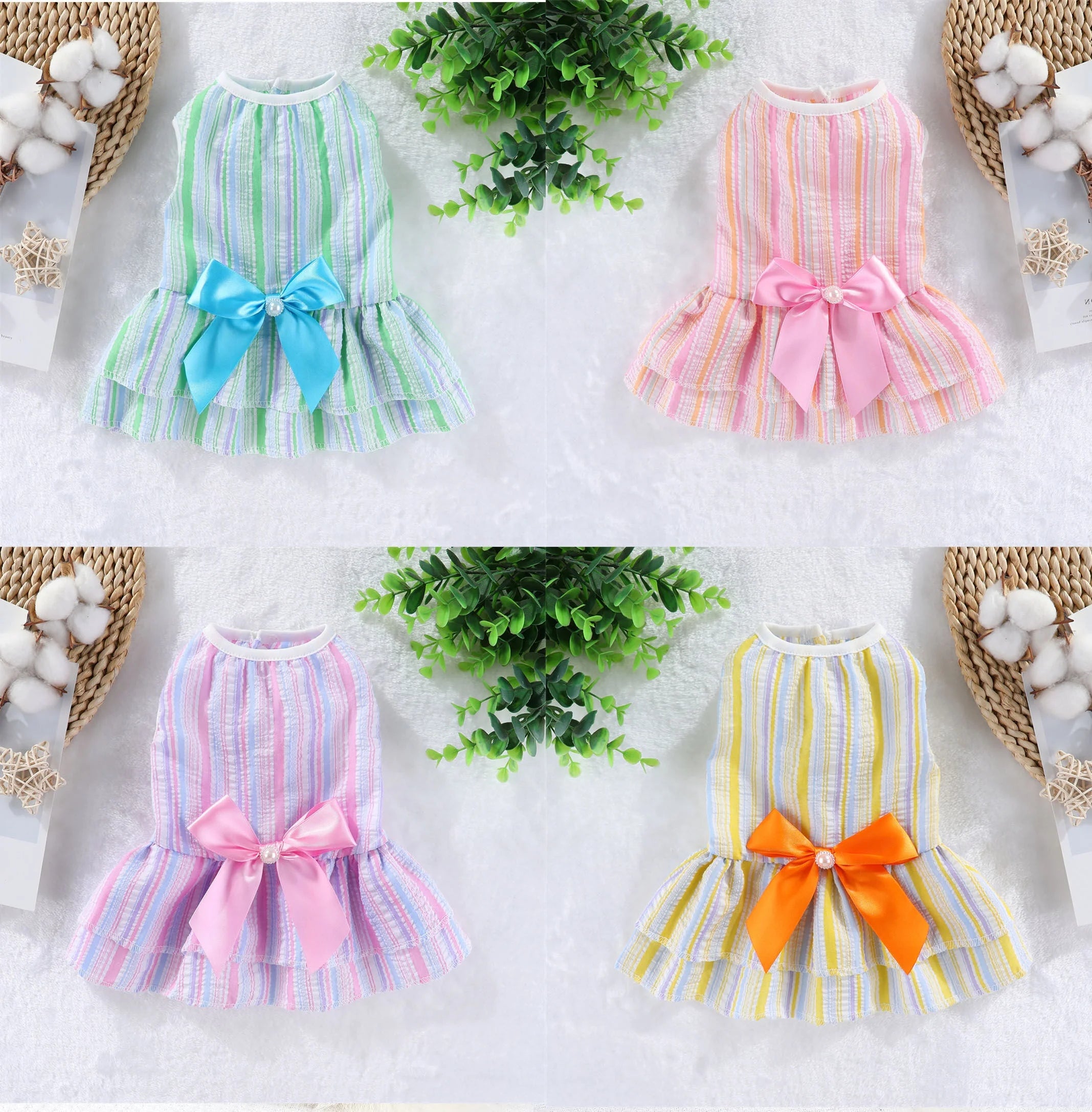 4 Pack Dog Dresses for Small Dogs Girl, Cute Summer Puppy Clothes, Pet Dog Princess Dress with Sweet Bowknot, Doggie Outfits for Yorkie Chihuahua Cat Small Pets XS