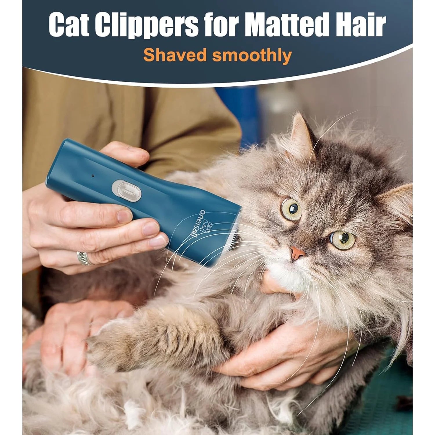 LGL006 Cat Grooming Clippers, Cordless Quiet Cat Clippers for Cat Matted Hair, IPX7 Waterproof Small Pet Hair Clippers with 2 Guide Combs & Storage Bag, Pet Shaver for Grooming - Navy Blue