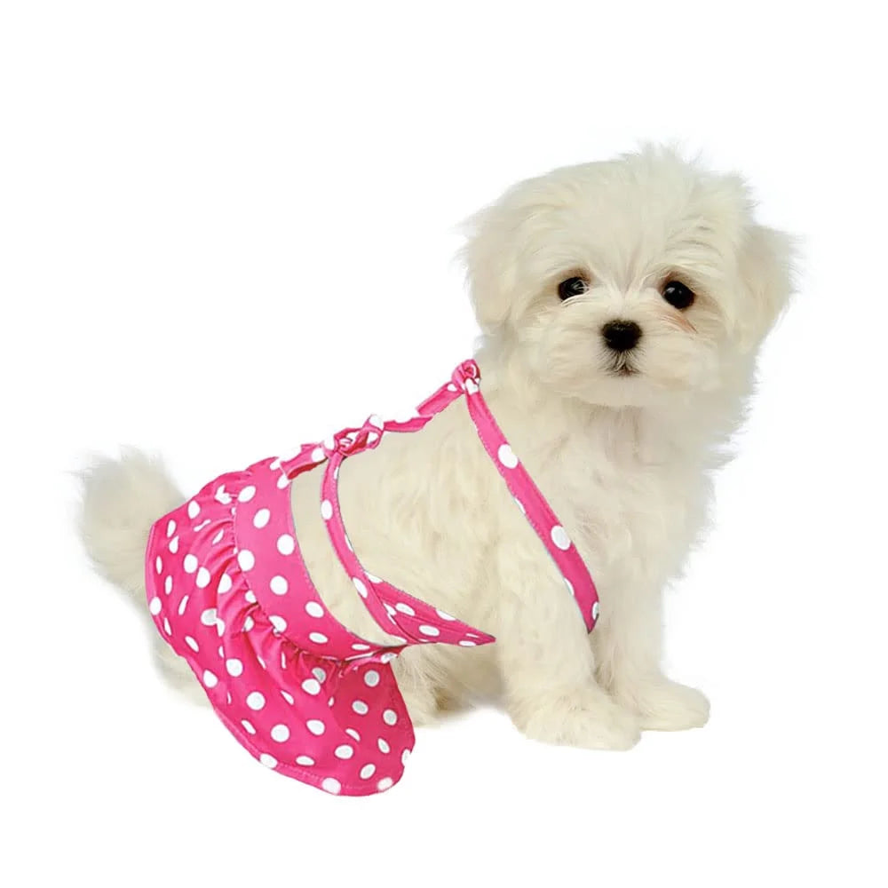 Dog Bikini Swimsuit Summer Puppy Bathing Dress Beach Clothes Cat Costume for Puppy Dog Cat (M, Pink Polka Dots)