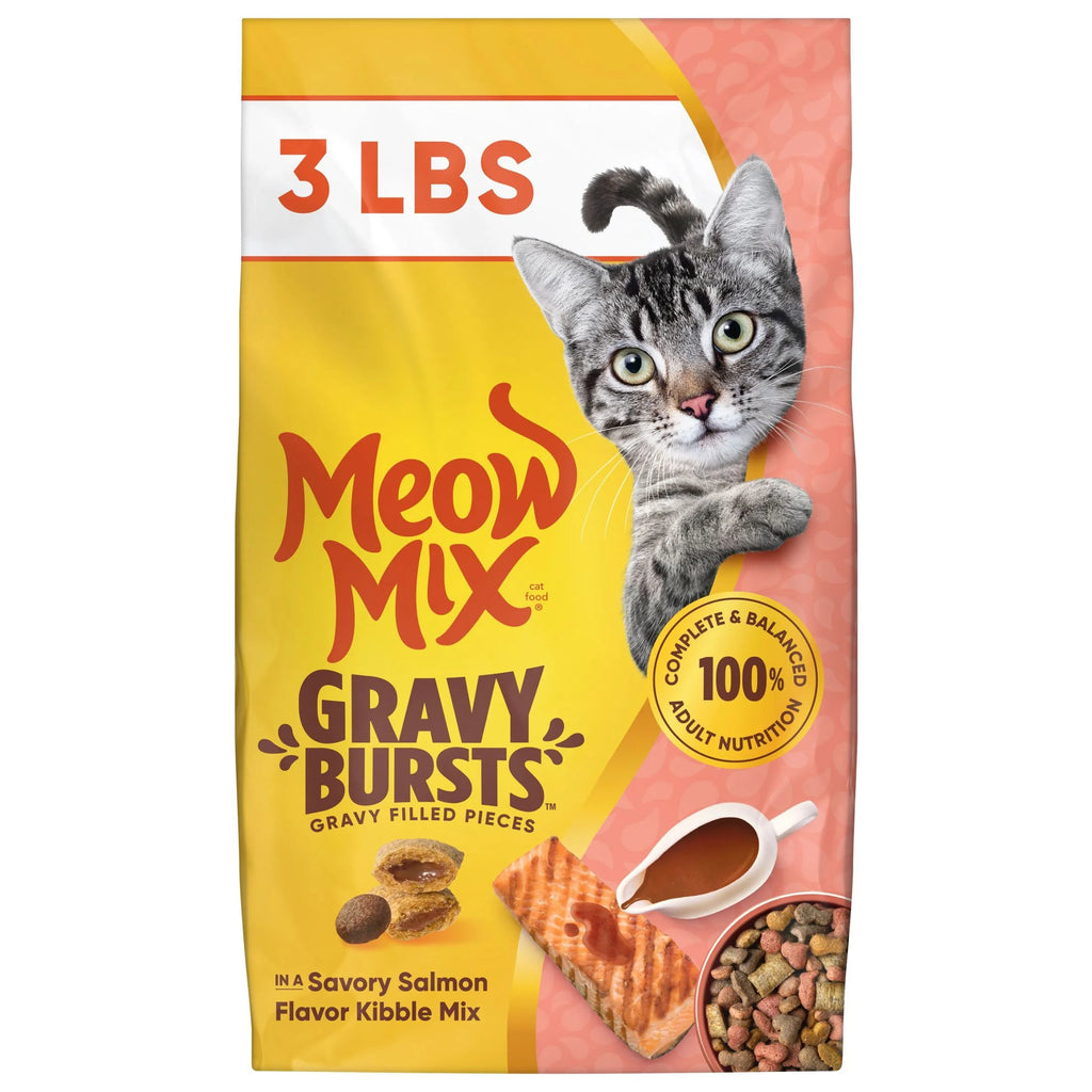 Gravy Bursts, Savory Salmon Flavor Kibble Mix, Gravy Filled Dry Cat Food, 3 Lb. Bag