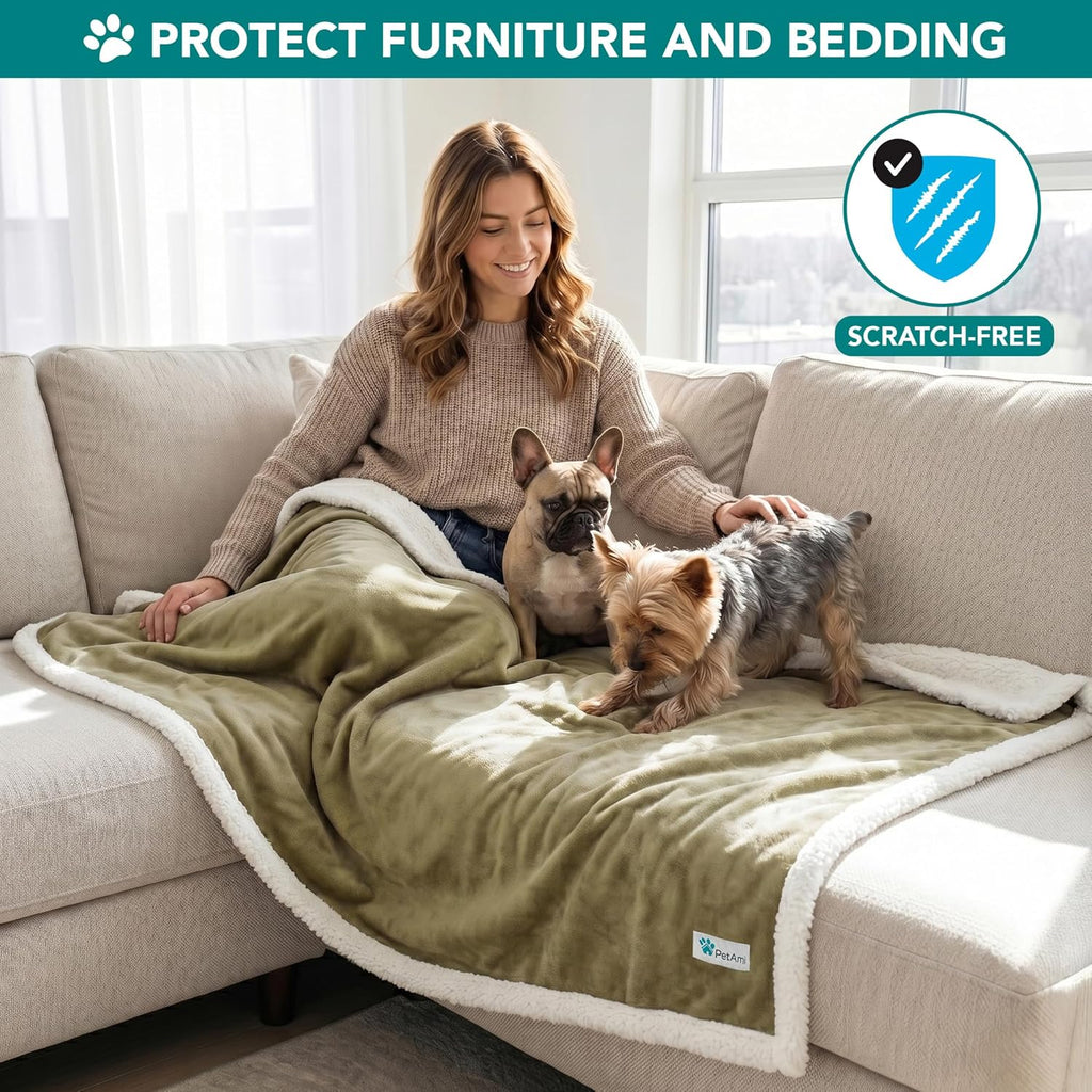 Dog Blanket for Medium Large Dogs and Pets, Soft Sherpa Fleece Pet Blanket Throw for Cats Puppies, Reversible Plush Couch Cover Protector for Sofa Bed Car Seat, Machine Washable, 80X60, Taupe